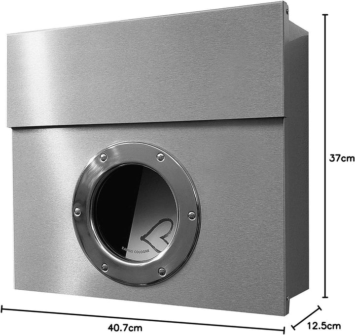 Radius Design Edelstahl-Briefkasten Letterman 1 mit Sichtfenster und verdecktem Schloss, Wand-Briefk