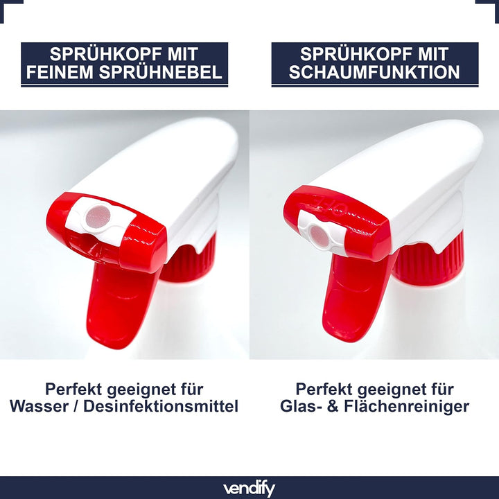 vendify® 20x Sprühflasche 1 Liter / 1000 ml mit Schaum Düse - Leer ohne Label - Premium Qualität - 1
