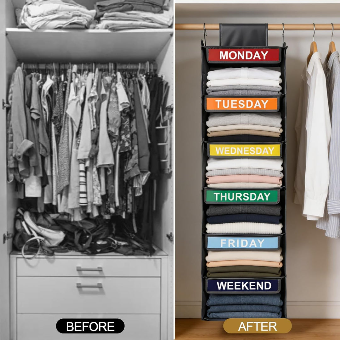 Kleiderorganizer 6 Fächer Hängend – Hängeregal aus Stoff für Schrank, Schublade oder Tür – Organisie
