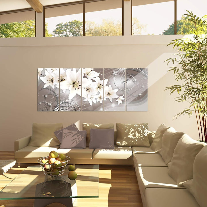 Runa Art Wandbild XXL Blumen Lilien Wohnzimmer Schlafzimmer 200 x 80 cm Beige Braun 5 Teilig - Made