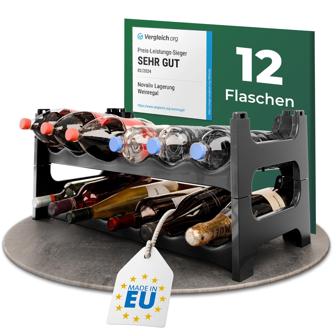 Novaliv Flaschenregal Schwarz für 12 Flaschen, erweiterbar, stapelbar, Getränkeschrank für Flaschen,