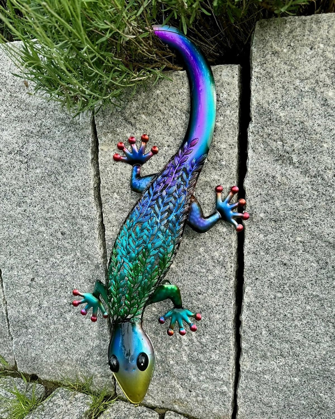 KAMACA XL Metall Gecko Wanddeko 62 cm – Grosse Gartenfigur Echse aus Metall, Garten Deko & Wanddeko