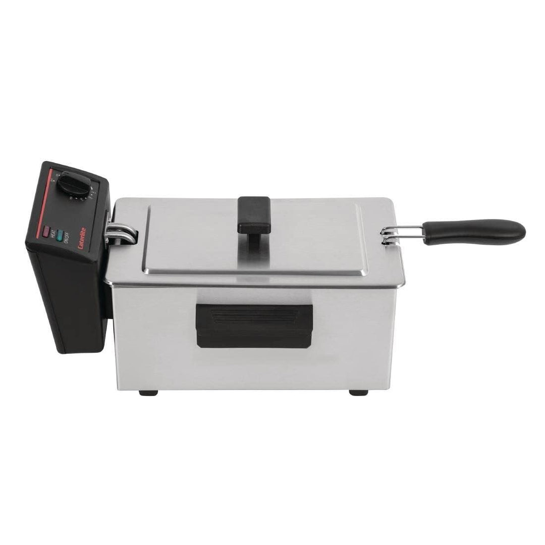 Caterlite 2kW-Edelstahl-Einzelbehälter-Elektrofritteuse 3,5 Liter, inkl. Deckel, Temperaturbereich 1