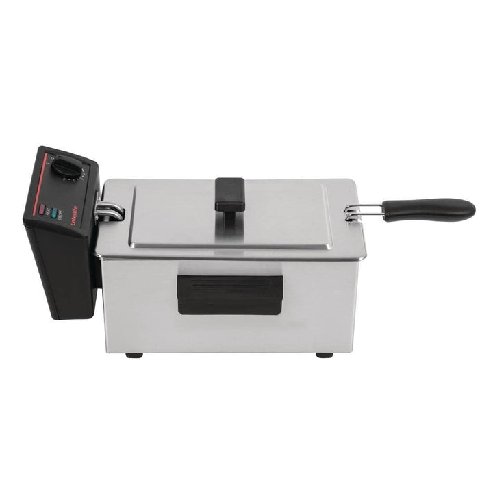 Caterlite 2kW-Edelstahl-Einzelbehälter-Elektrofritteuse 3,5 Liter, inkl. Deckel, Temperaturbereich 1