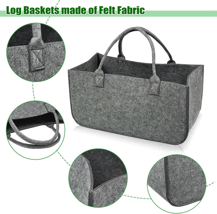 4 Stück Filz Holzkörbe Tragbare Kaminholztasche mit Griff Faltbare Kaminholzkörbe Innen & Aussen 30L