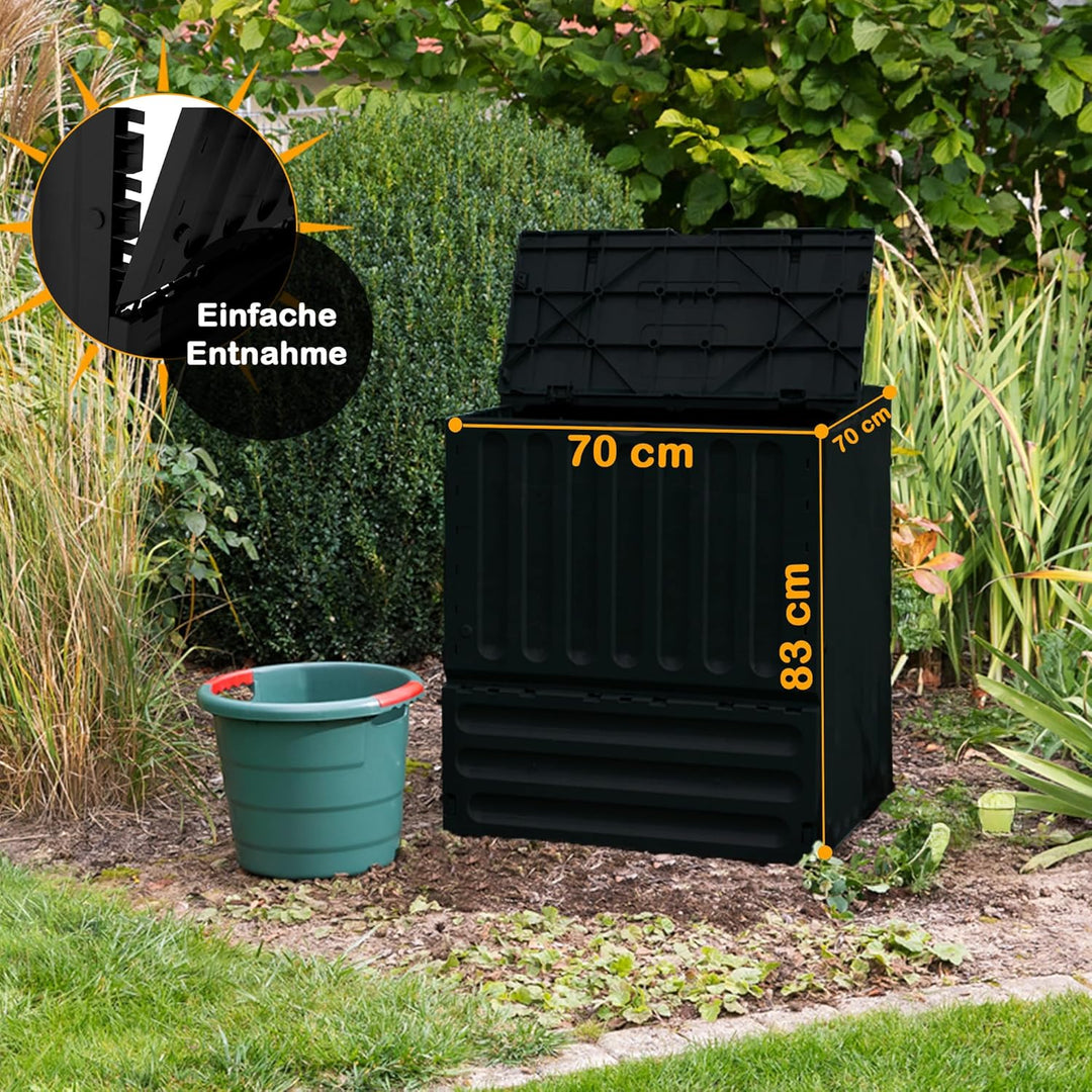 Eco-King Komposter für den Garten, 400 L, Schnellkomposter Kunststoff anthrazit, Composter Garten, K