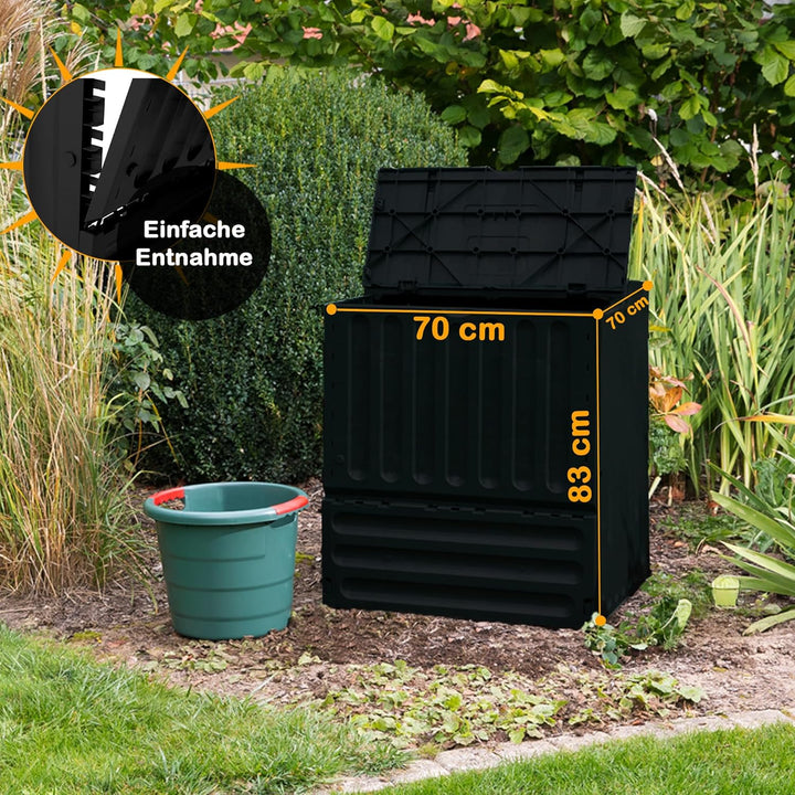 Eco-King Komposter für den Garten, 400 L, Schnellkomposter Kunststoff anthrazit, Composter Garten, K