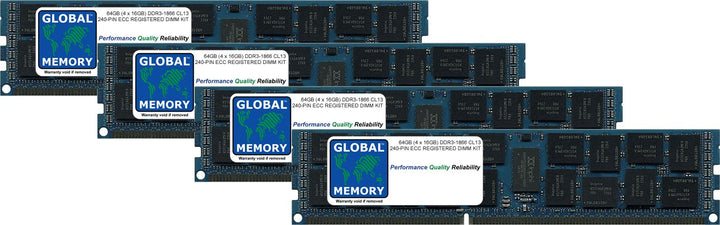 GLOBAL MEMORY 64GB (4 x 16GB) DDR3 1866MHz PC3-14900 240-PIN ECC Registered DIMM (RDIMM) ARBEITSSPEI
