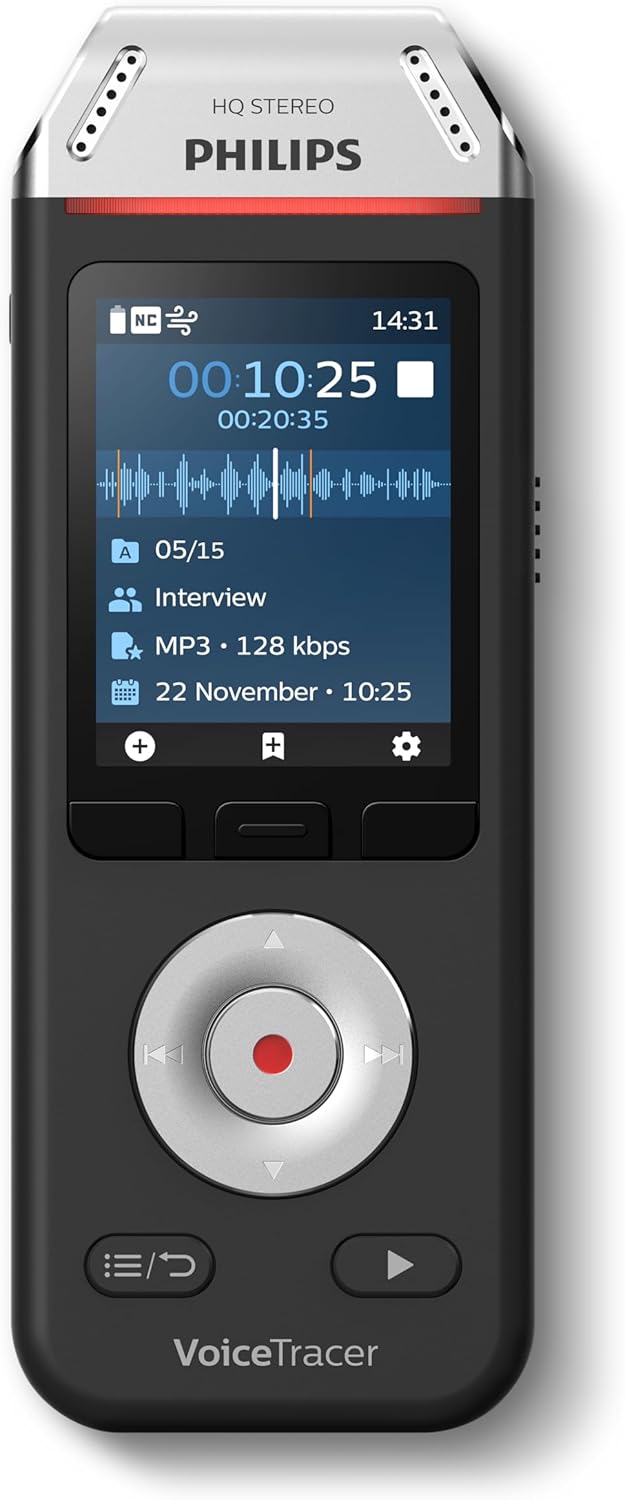 Philips VoiceTracer DVT2110 digitales Diktiergerät Audiorecorder Aufnahmegerät für Notizen 2 High-Fi