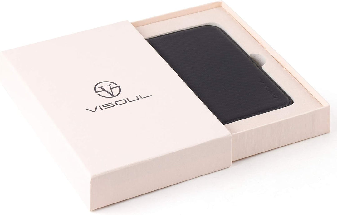 VISOUL iPhone 12 Pro Max Hülle, Handyhülle [Carbon Leder] [RFID Schutz] [Schützt vor Stoss] [Standfu