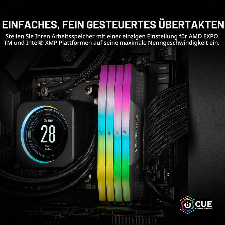 Corsair Vengeance RGB DDR5 64GB (4x16GB) 5600MHz C36 AMD-Optimierter Desktop-Speicher (Dynamische Ze