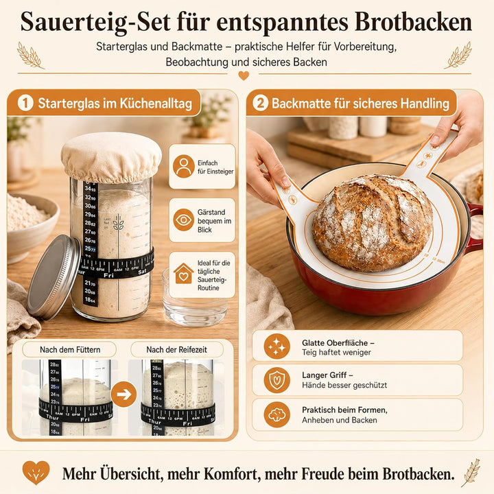 10-teilig Sauerteig Starter Set, geeignet für Anfänger und erfahrene Bäcker | Brot Gärkorb, Rattan R