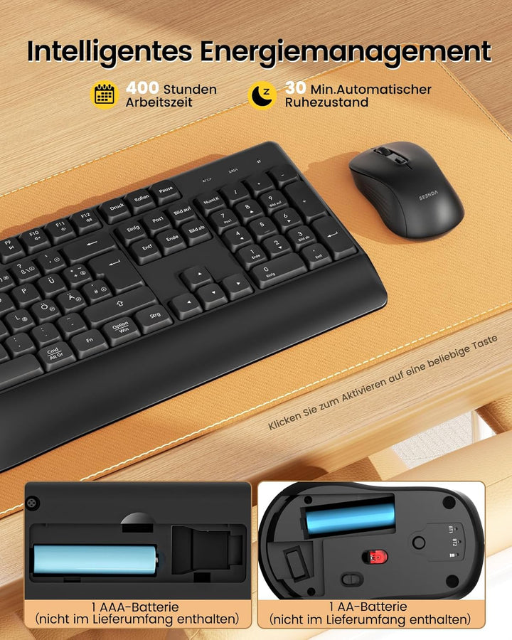 Bluetooth Tastatur mit Maus, Tastatur Maus Set Kabellos Ergonomisch, 2,4 G USB/Bluetooth Multi-Gerät