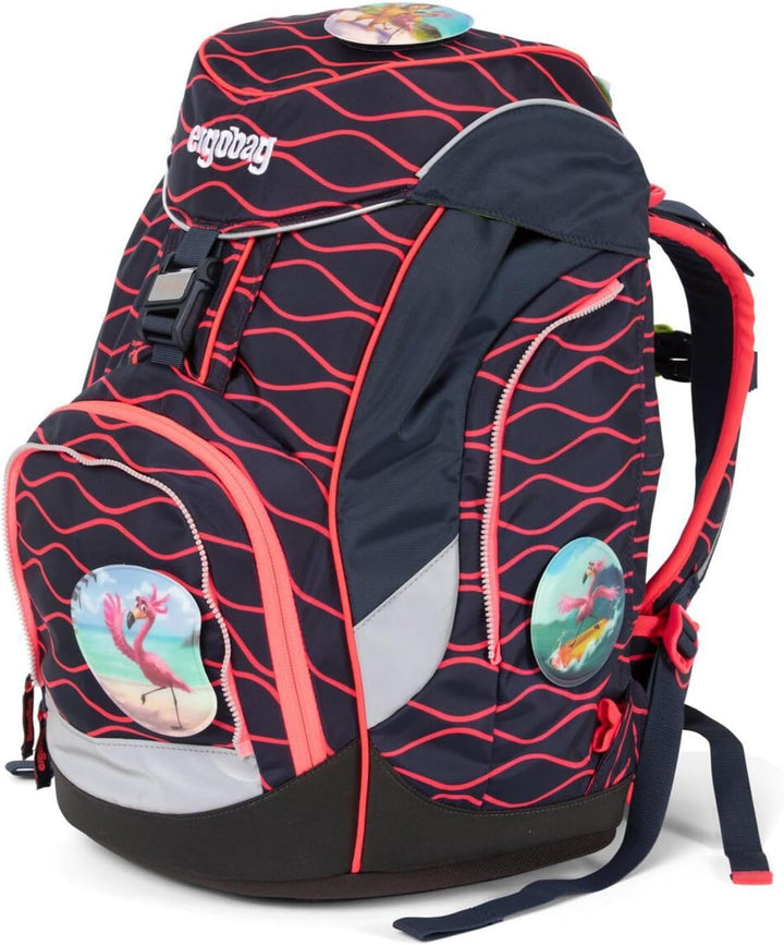 ergobag pack Set ergonomischer Schulrucksack, Set 6-teilig 20 Largo Wellenreitbär - Blau
