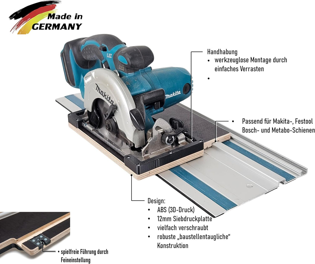 Führungsschienenadapter kompatibel mit Makita DSS501Z für Makita-Schiene und weitere Marken-Führungs