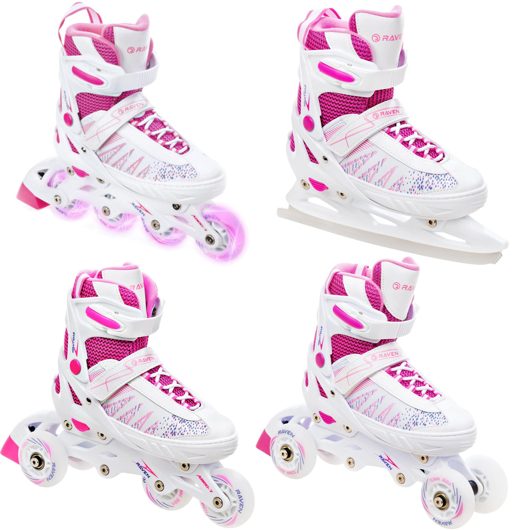 RAVEN 4in1 Inline Skates Triskates Rollschuhe Schlittschuhe Inliner LED Räder für Kinder Mädchen ver