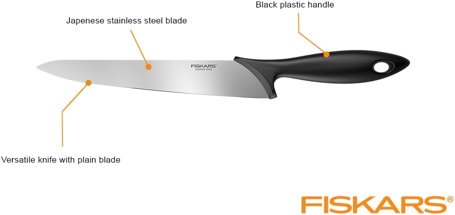 Fiskars Küchenmesser, Klingenlänge: 21 cm, Edelstahl / PP-Kunststoff, Schwarz, Essential, 1023776 St