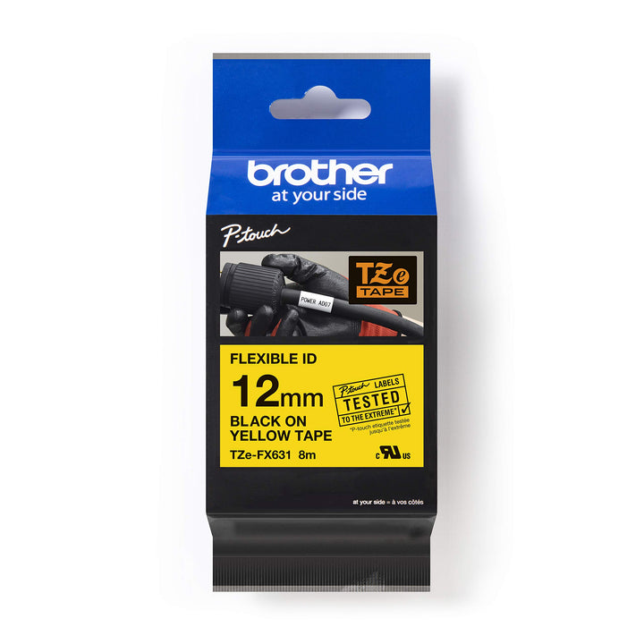Brother Original P-touch Schriftband TZE-FX631 12 mm, schwarz auf gelb (u.a. für Brother P-touch PT-