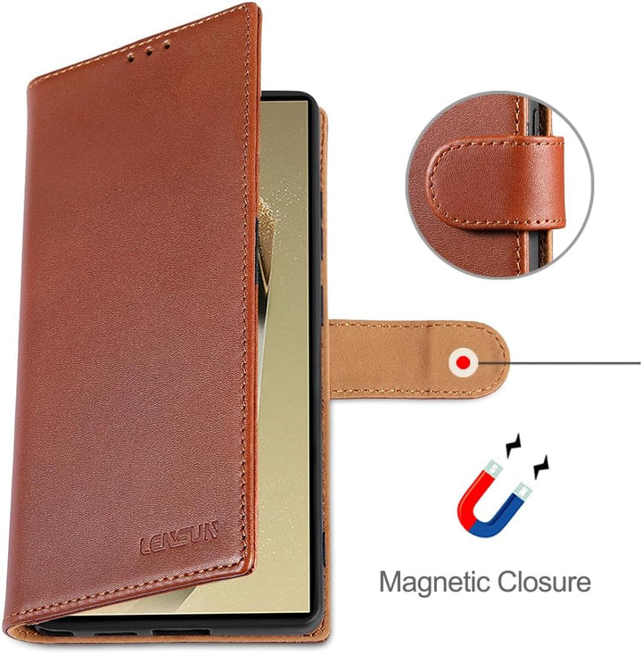 LENSUN Lederhülle für Samsung Galaxy S25 Ultra, Handyhülle [Echtes Leder] [RFID Schutz] Echtleder Hü