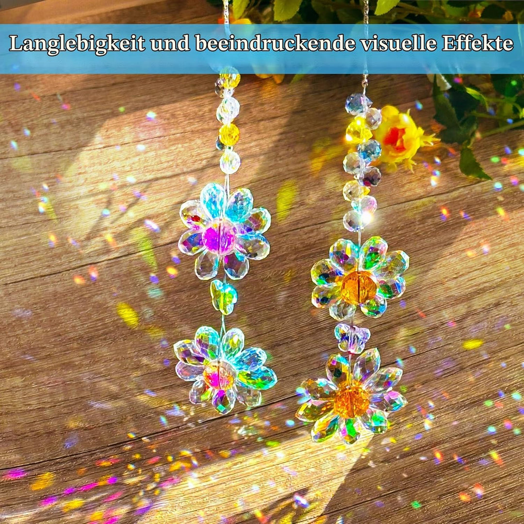 2 Stück Sonnenfänger Kristall Doppelt Blume Windspiel Fenster Anhänger Regenbogen Kristalle Deko Fen