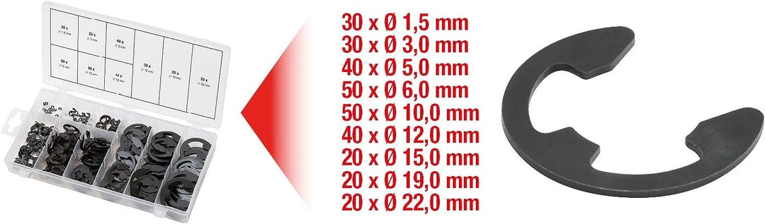KS TOOLS Sortiment E-Sicherungsringe, Ã˜1,5-22mm, 300-tlg
