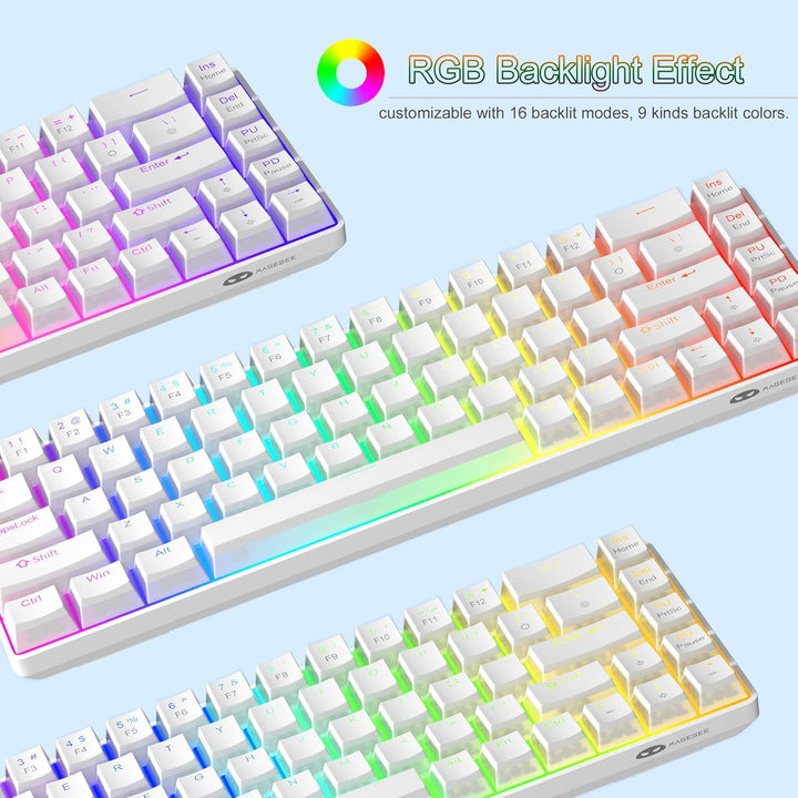 MageGee Tragbare 60% mechanische Gaming-Tastatur, roter Schalter, PBT Pudding-Tastenkappen, RGB-Hint