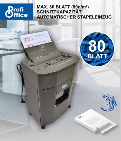 Aktenvernichter autofeed Partikelschnitt Sicherheit P-4 Profi Office Piranha 308 AF - 80 Blatt Einzu