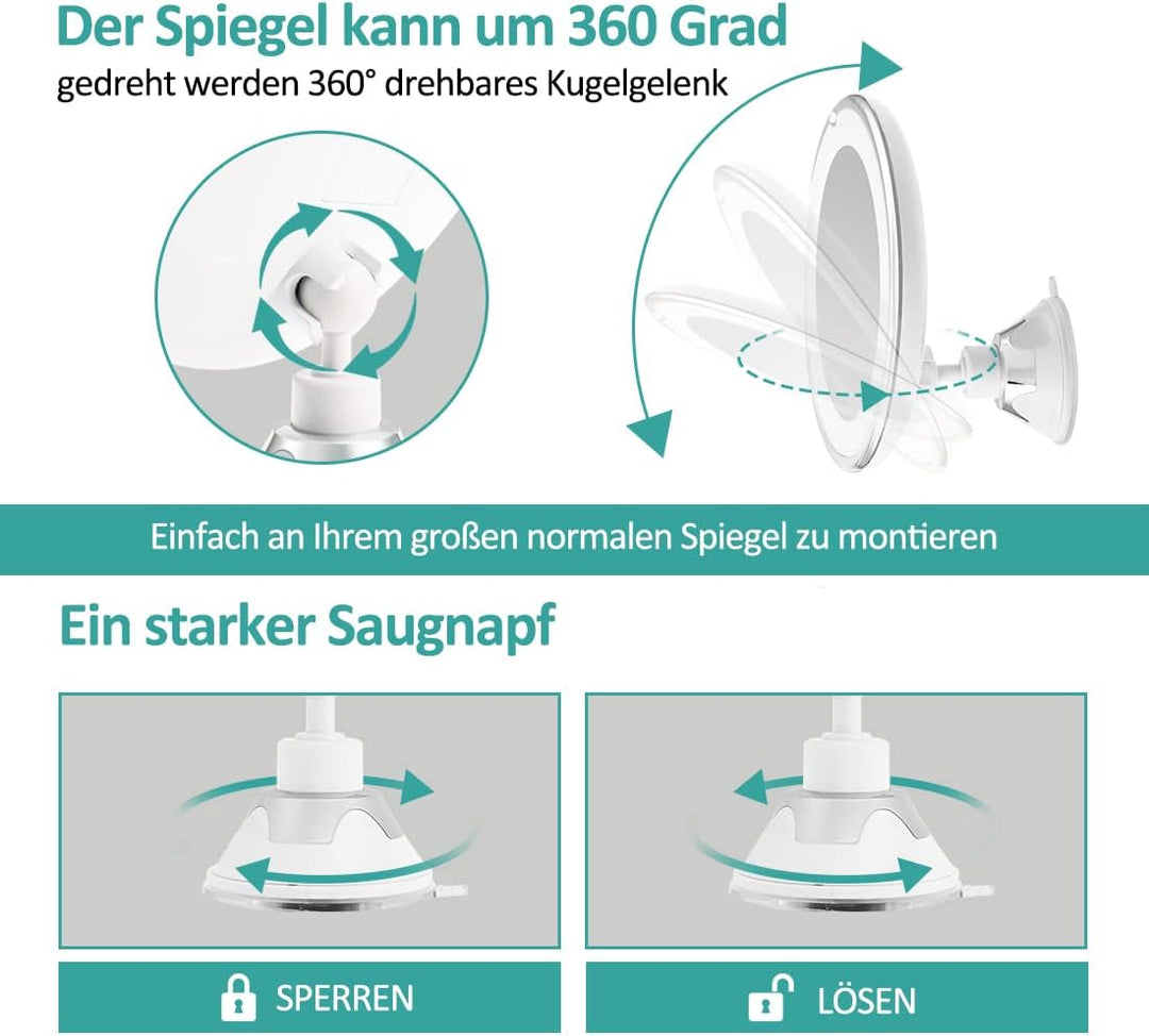 EMKE Schminkspiegel mit Beleuchtung mit 5 Fach Vergrösserungsspiegel, Weiss schminkspiegel mit licht