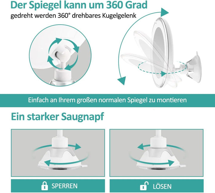 EMKE Schminkspiegel mit Beleuchtung mit 5 Fach Vergrösserungsspiegel, Weiss schminkspiegel mit licht