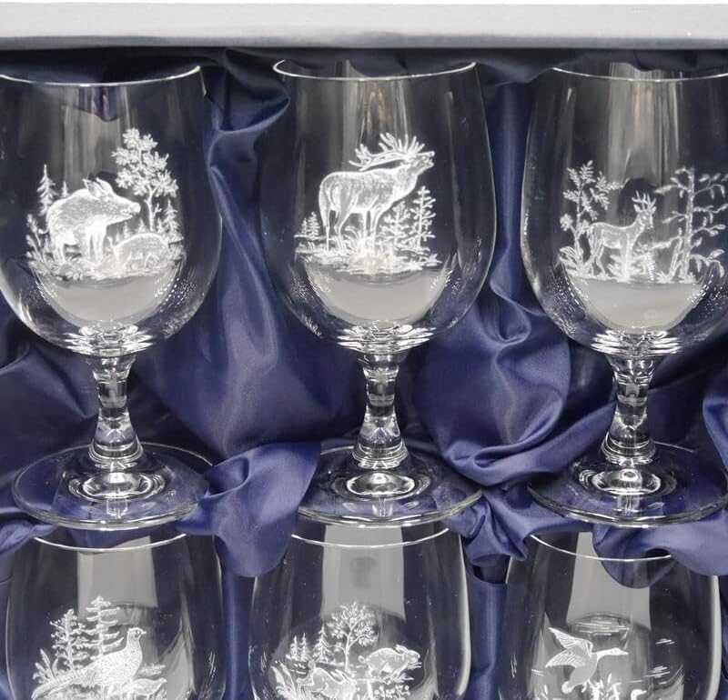 GTK - Geweihe & Trophäen KRUMHOLZ 6 Stück Wein Gläser Weinglas Set mit Jagdmotiv