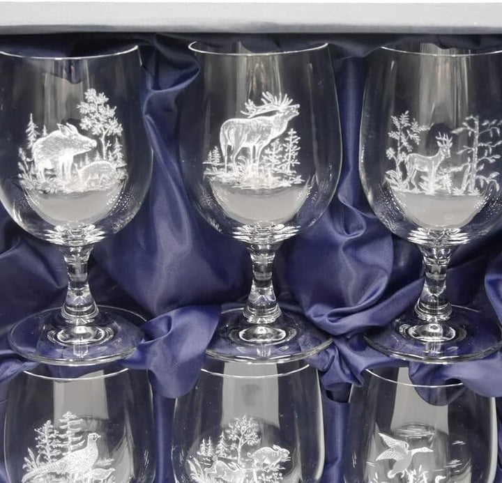 GTK - Geweihe & Trophäen KRUMHOLZ 6 Stück Wein Gläser Weinglas Set mit Jagdmotiv