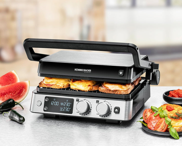ROMMELSBACHER Kontaktgrill KG 2025, Kontakt- und Flächengrill, getrennt regelbare Grillflächen, kera