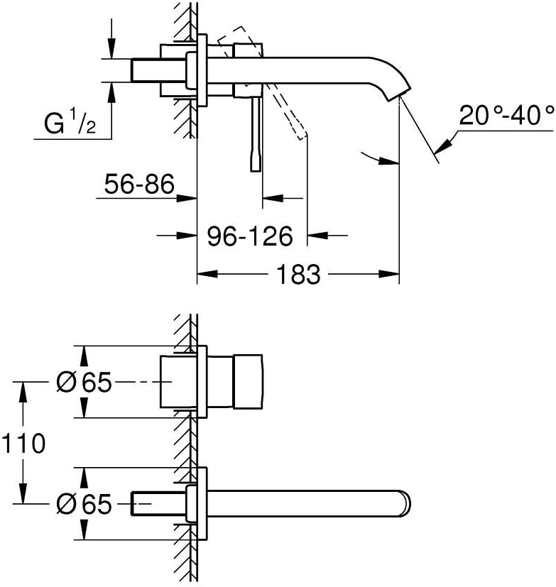 GROHE Essence | Badarmatur - 2-Loch-Waschtischbatterie | hard graphite gebürstet | 19408AL1 Ausladun