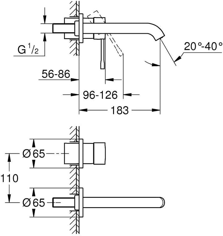 GROHE Essence | Badarmatur - 2-Loch-Waschtischbatterie | hard graphite gebürstet | 19408AL1 Ausladun