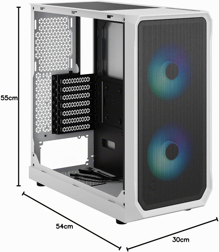 Fractal Design Focus 2 RGB White -Tempered Glass Clear Tint - Mesh Front – Two 140 mm RGB Aspect Fan