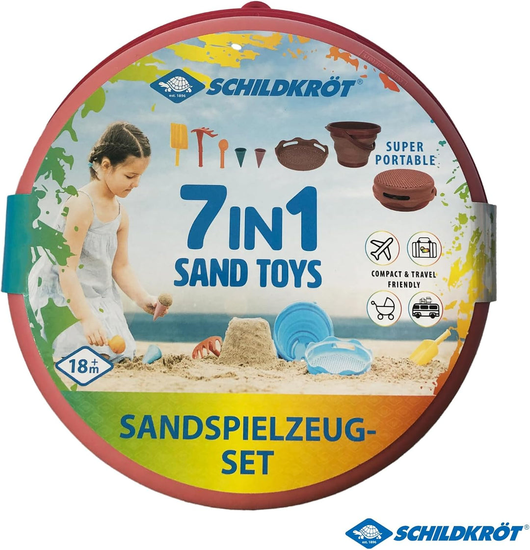 Schildkröt 7in1 Sand Toys Set, innovatives Sand-Spielset im Handtaschenformat, kompakt und platzspar