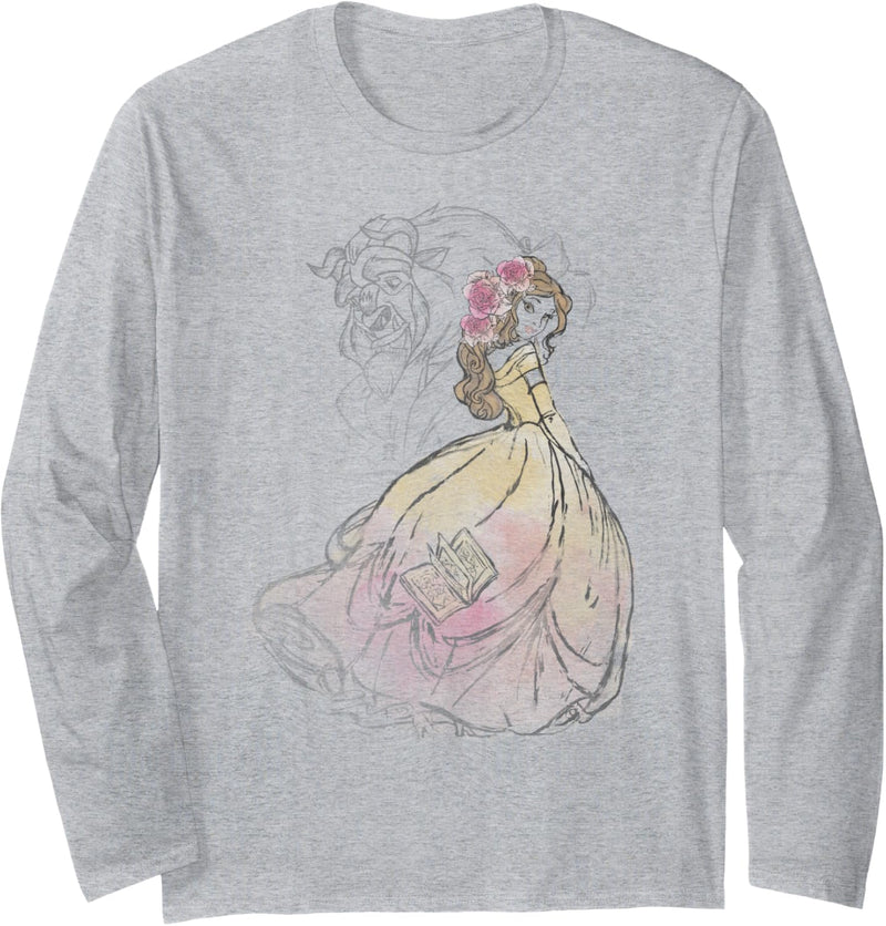 Disney Beauty And The Beast Belle & Beast Sketch Langarmshirt