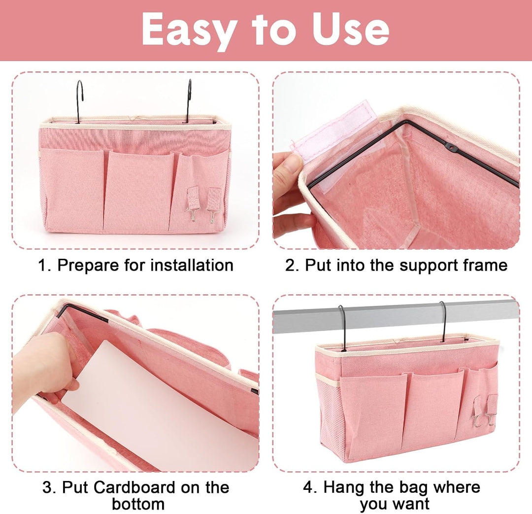 2er-Set Hängeorganizer mit 3 Fächern, Bett Organizer, Rosa, Rosa