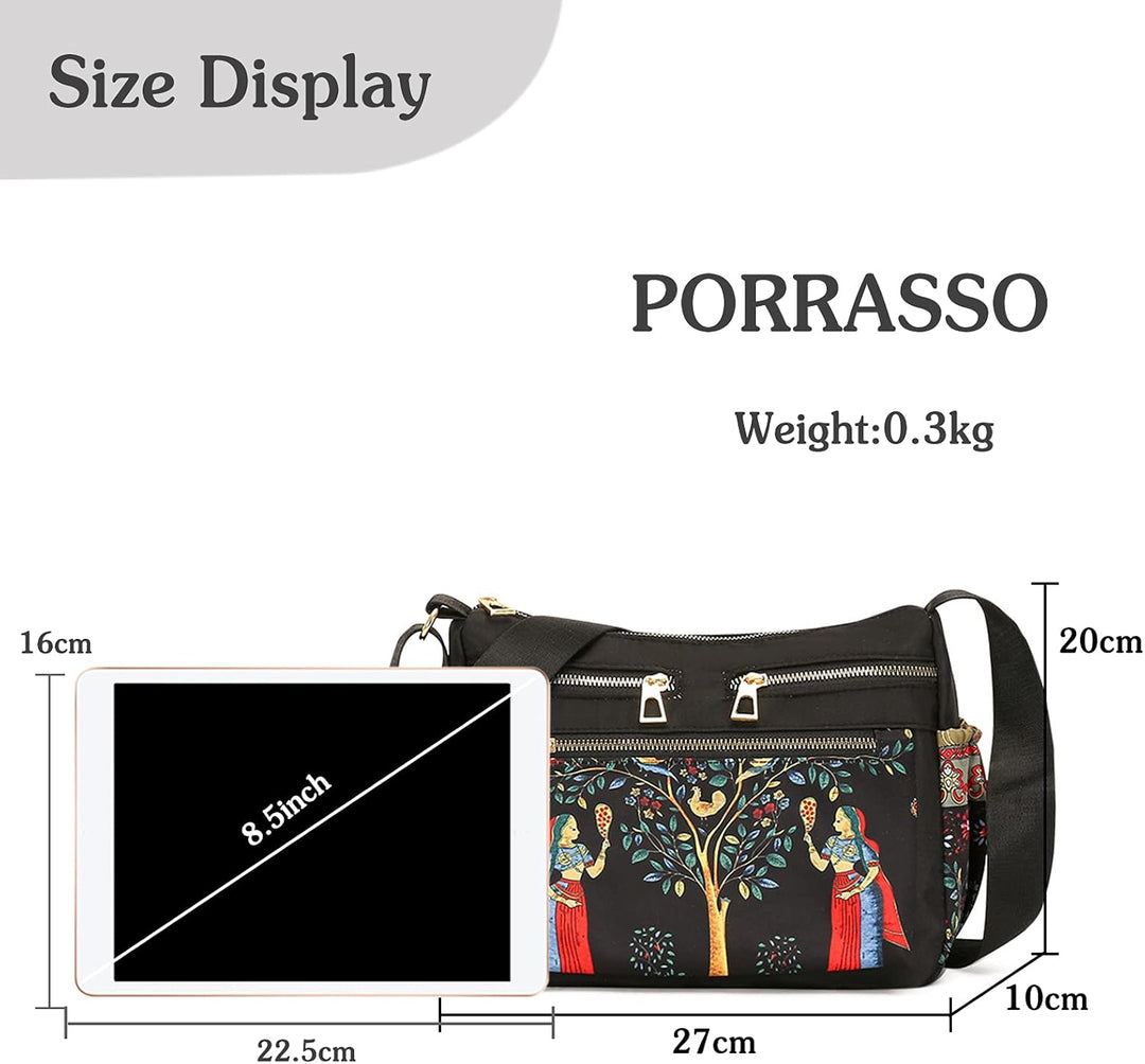 PORRASSO Damen Mode Umhängetasche Multi-Tasche Schultertasche Mädchen Nylon Handtasche für Reisen Ei