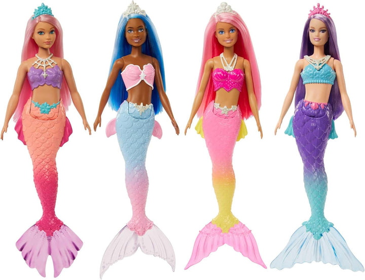 Barbie Dreamtopia Rainbow Magic Mermaid, Meerjungfrau mit lila Haaren, rosa Krone, lila und blaugrün
