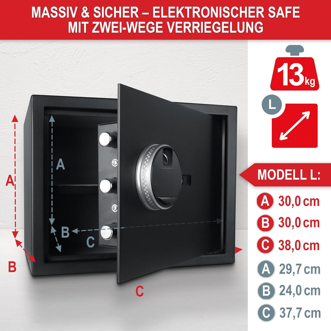 ONBEST elektr. Tresor, Safe mit Fingerabdruck, Zahlencode & Schlüssel – Safe aus Stahl mit 3 Schlies