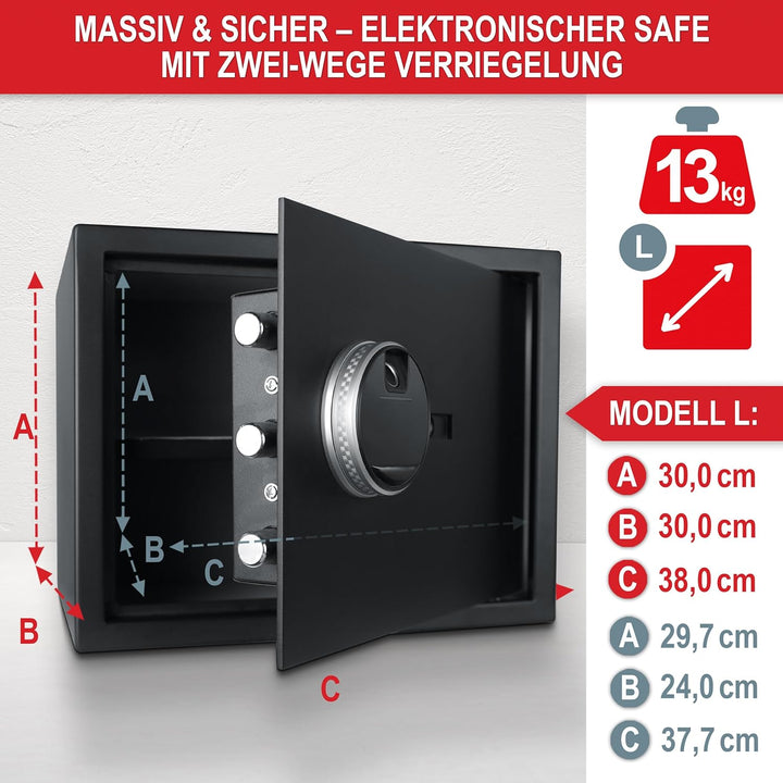ONBEST elektr. Tresor, Safe mit Fingerabdruck, Zahlencode & Schlüssel – Safe aus Stahl mit 3 Schlies