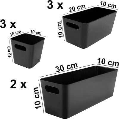 8 Teile Organizer Set - 10 cm hoch - schwarz - Boxen in 3 Grössen - Schubladeneinsatz - passend für