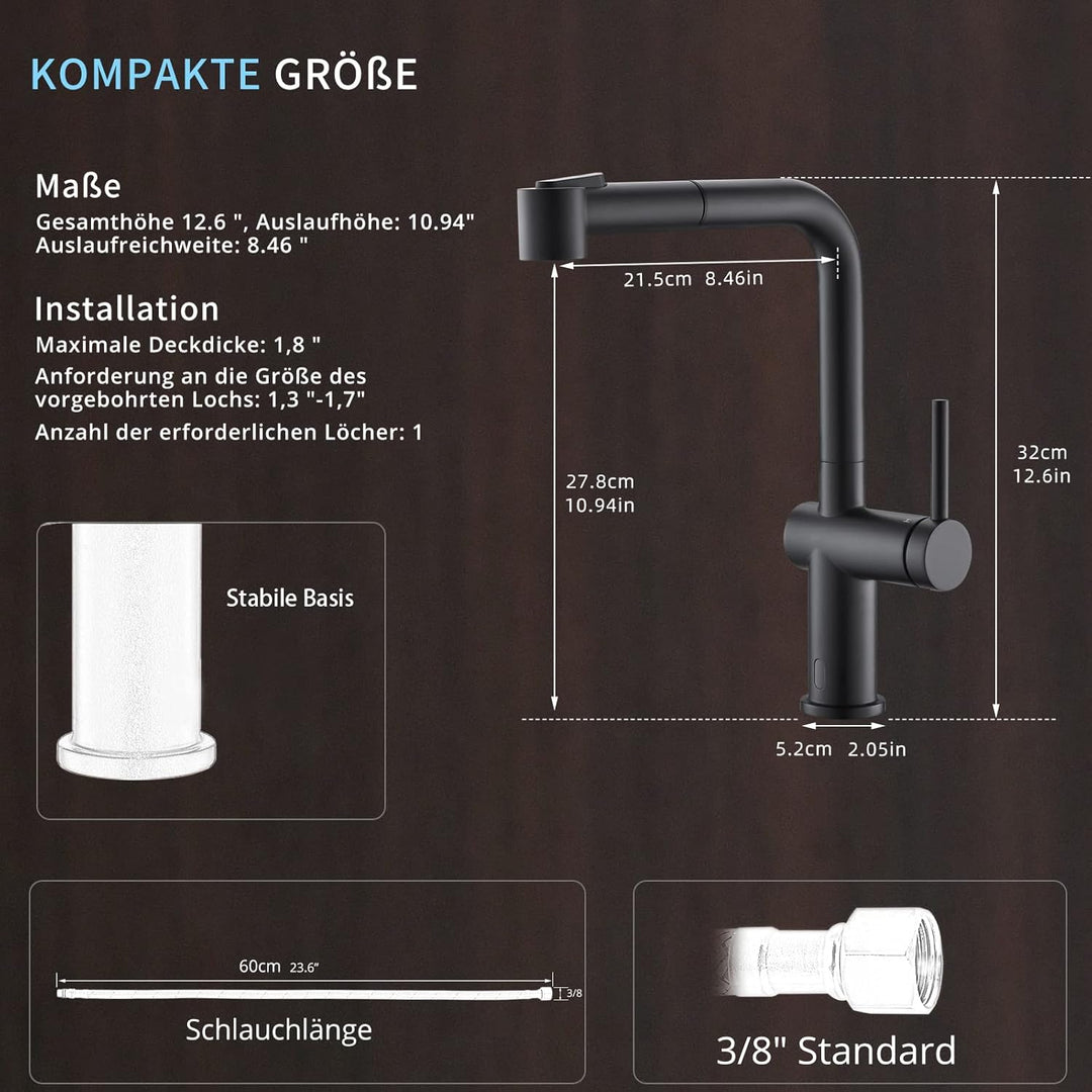 TIMACO Schwarz Küchenarmatur Mit Ausziehbare Brause Wasserhahn Küche 360° Schwenkbar Mischbatterien
