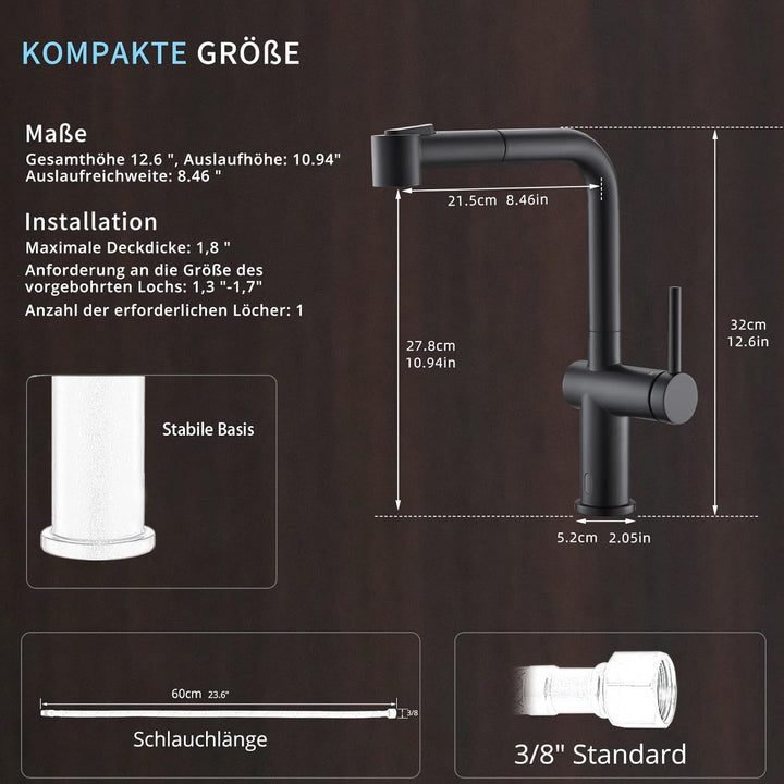 TIMACO Schwarz Küchenarmatur Mit Ausziehbare Brause Wasserhahn Küche 360° Schwenkbar Mischbatterien