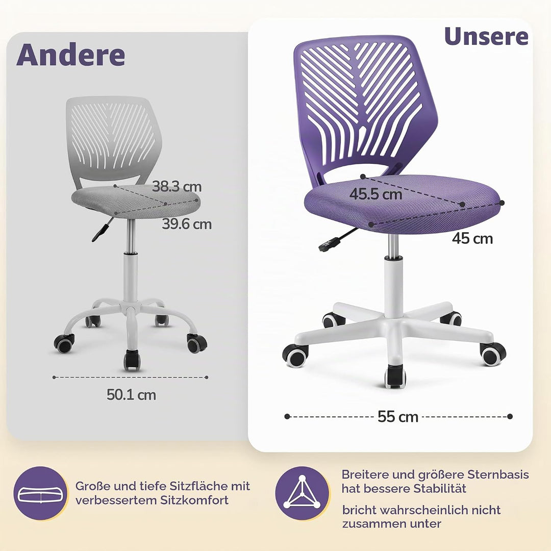 Yaheetech Bürostuhl Schreibtischstuhl ohne Armlehnen Drehstuhl mit Rücklehne Arbeitsstuhl höhenverst