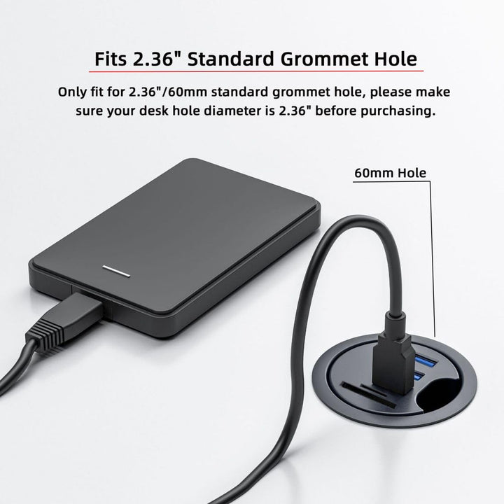 chenyang USB 3.0 Unterputz Desktop Hub,2 USB 3.0 Port/1 USB C Port Hub Tüllenloch 2,36 Zoll (60 mm)