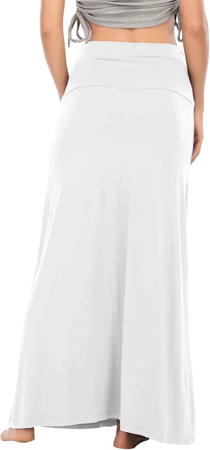 Durio Rock Maxirock Lang Damen Rock Weich Sommerrock Elegant Freizeitrock mit Hohem Bund Elastisch S