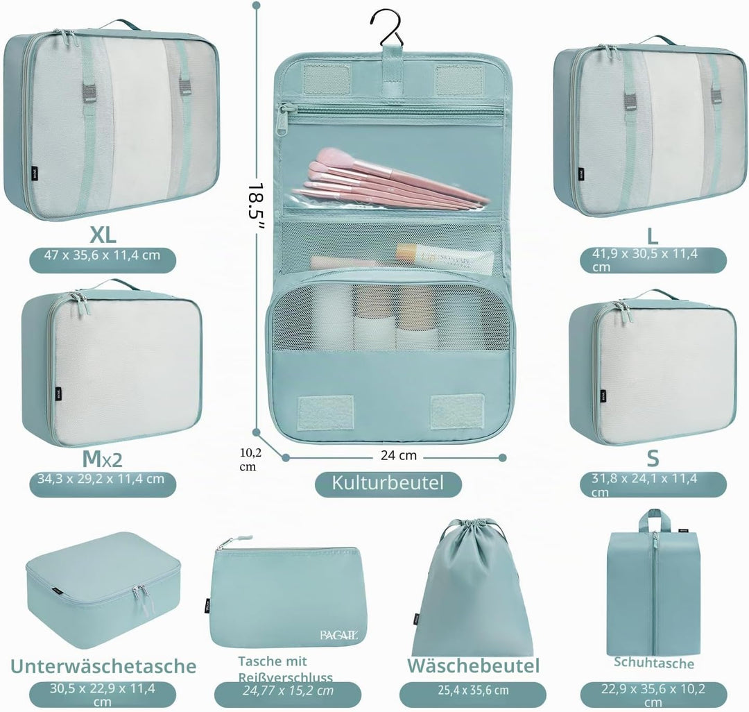 BAGAIL 10er-Set Packwürfel in verschiedenen Grössen Packorganizer für Reisezubehör Handgepäck Koffer