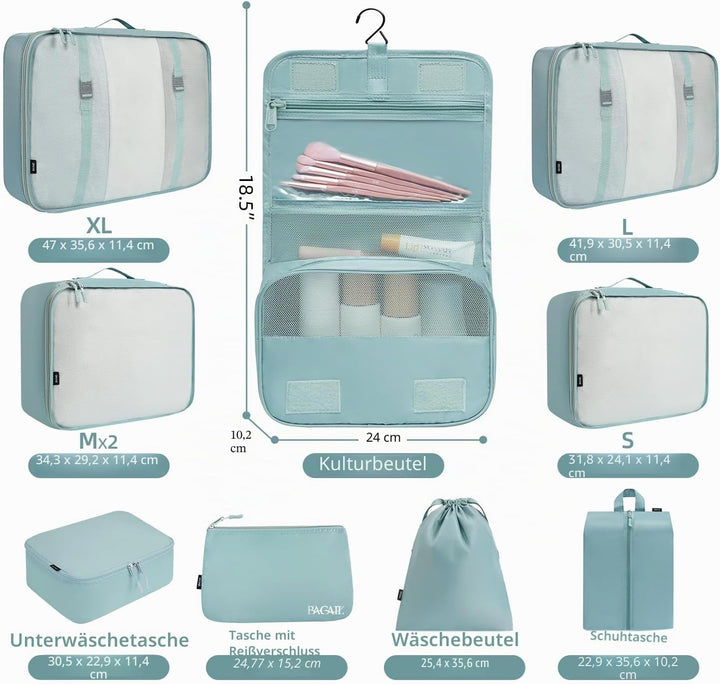 BAGAIL 10er-Set Packwürfel in verschiedenen Grössen Packorganizer für Reisezubehör Handgepäck Koffer